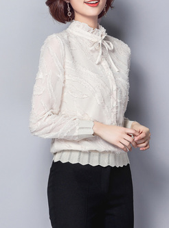 Apricot Perspective Stand Collar Blouse