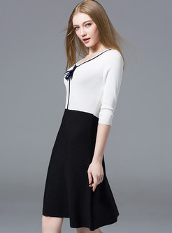 Street Color Blocking O-neck Knitted Dress