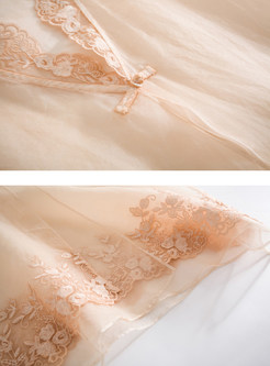 Stylish Half Sleeve Transparent Embroidered Silk Coat