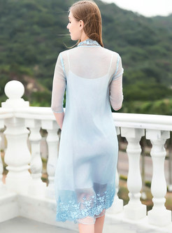 Elegant Transparent Floral Embroidered Silk Coat