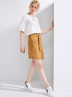 Stylish Belted Asymmetric Hem Skirt