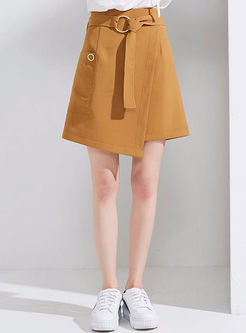 Stylish Belted Asymmetric Hem Skirt