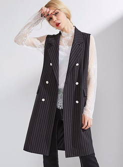 Striped Double-breasted Turn Down Collar Vest