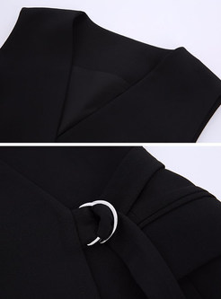 Graceful Pure Black V-neck Slender Vest