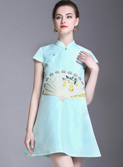 Stylish Green Exquisite Embroidered Shift Dress
