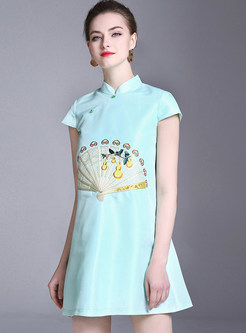 Stylish Green Exquisite Embroidered Shift Dress