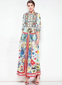 Chic Floral Print Slim Maxi Dress