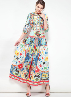 Chic Floral Print Slim Maxi Dress
