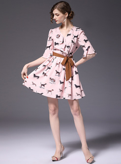Chic V-neck Animal Print A-line Dress