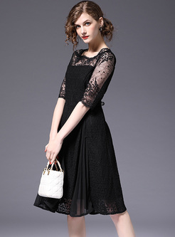 Black Lace Perspective A-line Dress