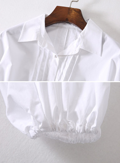 White Lapel Lantern Sleeve Shirt Dress