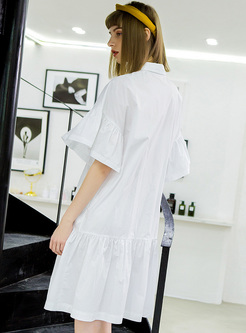 Elegant Lapel Flare Sleeve A-line Dress