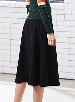 Vintage High Waist Belted A-line Skirt