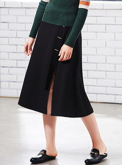 Vintage High Waist Belted A-line Skirt