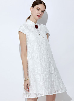 White Lace Short Sleeve Mini Shift Dress