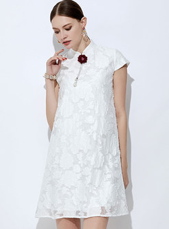 White Lace Short Sleeve Mini Shift Dress