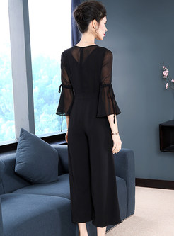 Casual Flare Sleeve Wide Leg Jumpsuits