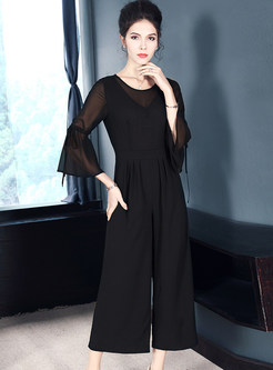 Casual Flare Sleeve Wide Leg Jumpsuits