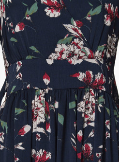Vintage Flower Print Chiffon Maxi Dress