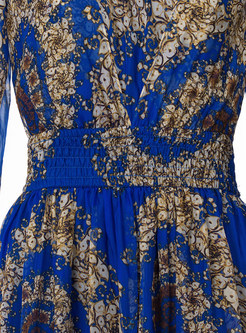 Ethnic Silk Print V-neck Maxi Dress
