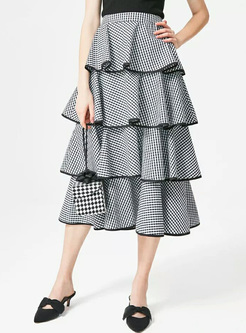 Elegant Grid High Waist Skirt