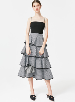 Elegant Grid High Waist Skirt