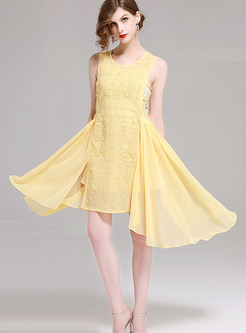 Yellow Sleeveless Big Hem Skater Dress