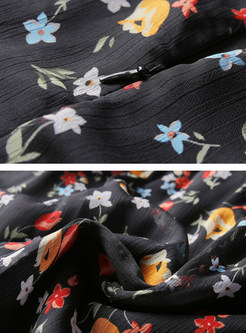 Floral Print Belted Asymmetric Hem Skater Dress