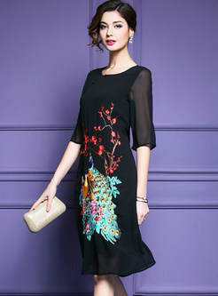 Black Embroidered Half Sleeve Chiffon Dress