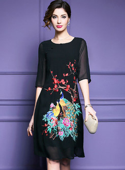 Black Embroidered Half Sleeve Chiffon Dress