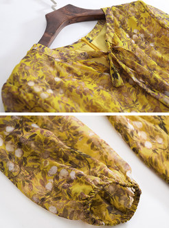 Yellow Silk Floral Print Skater Dress