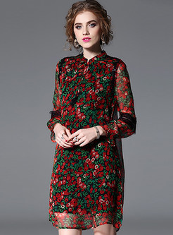 Red Silk Perspective Print Shift Dress