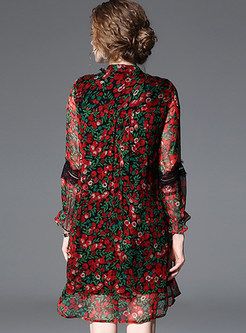 Red Silk Perspective Print Shift Dress