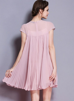 Nail Bead Pleated Dress With Underskirt