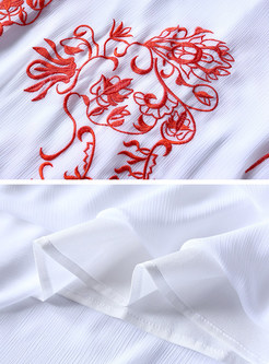 Ethnic Embroidered Asymmetric Hem Shift Dress