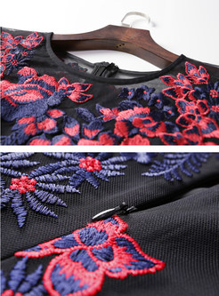 Elegant Mesh Embroidered Bodycon Dress