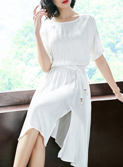 White Silk Half Sleeve Skater Dress