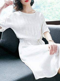 White Silk Half Sleeve Skater Dress