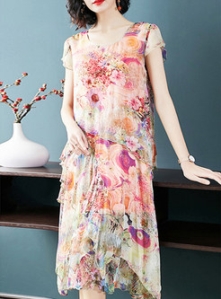 Floral Print Short Sleeve Shift Dress