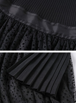 Black Flocking Splicing Knitted Skater Dress