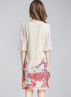Floral Print Flare Sleeve A-line Dress