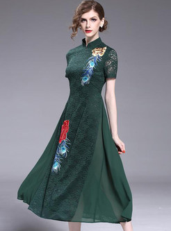 Vintage Lace Embroidered Cheongsam Dress