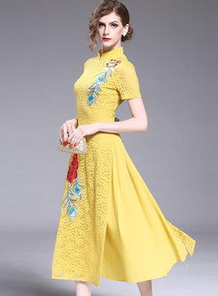 Vintage Lace Embroidered Cheongsam Dress