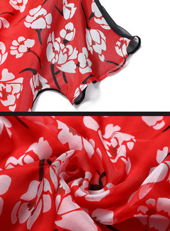 Silk Hit Color Floral Print Perspective Shift Dress