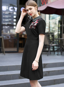 Black Nail Bead Sequins A-line Dress