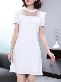 White Lace Splicing A-line Dress