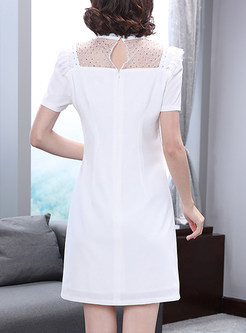 White Lace Splicing A-line Dress