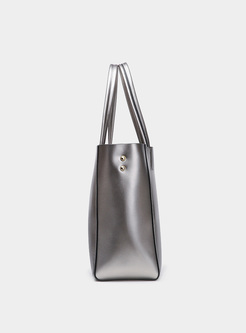 Brief Silver Genuine Leather Tote Bag