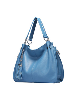 Casual Tassel Cow Leather Top Handle & Tote Bag