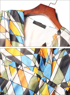 Geometry Pattern Color-blocked V-neck Skater Dress